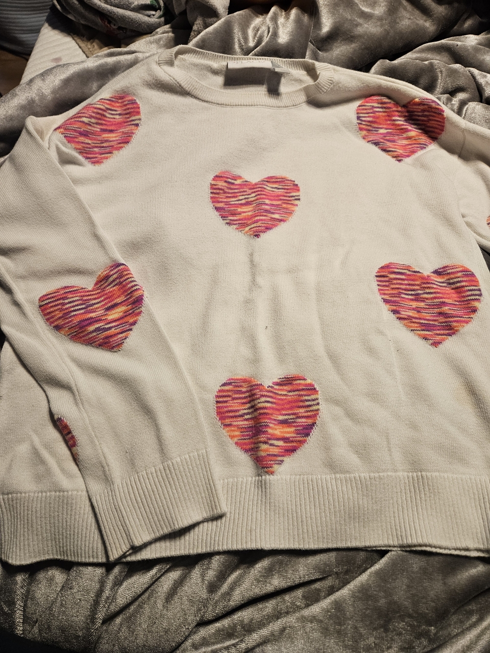 Place Cream Sweater with Multicolor Heart Motifs